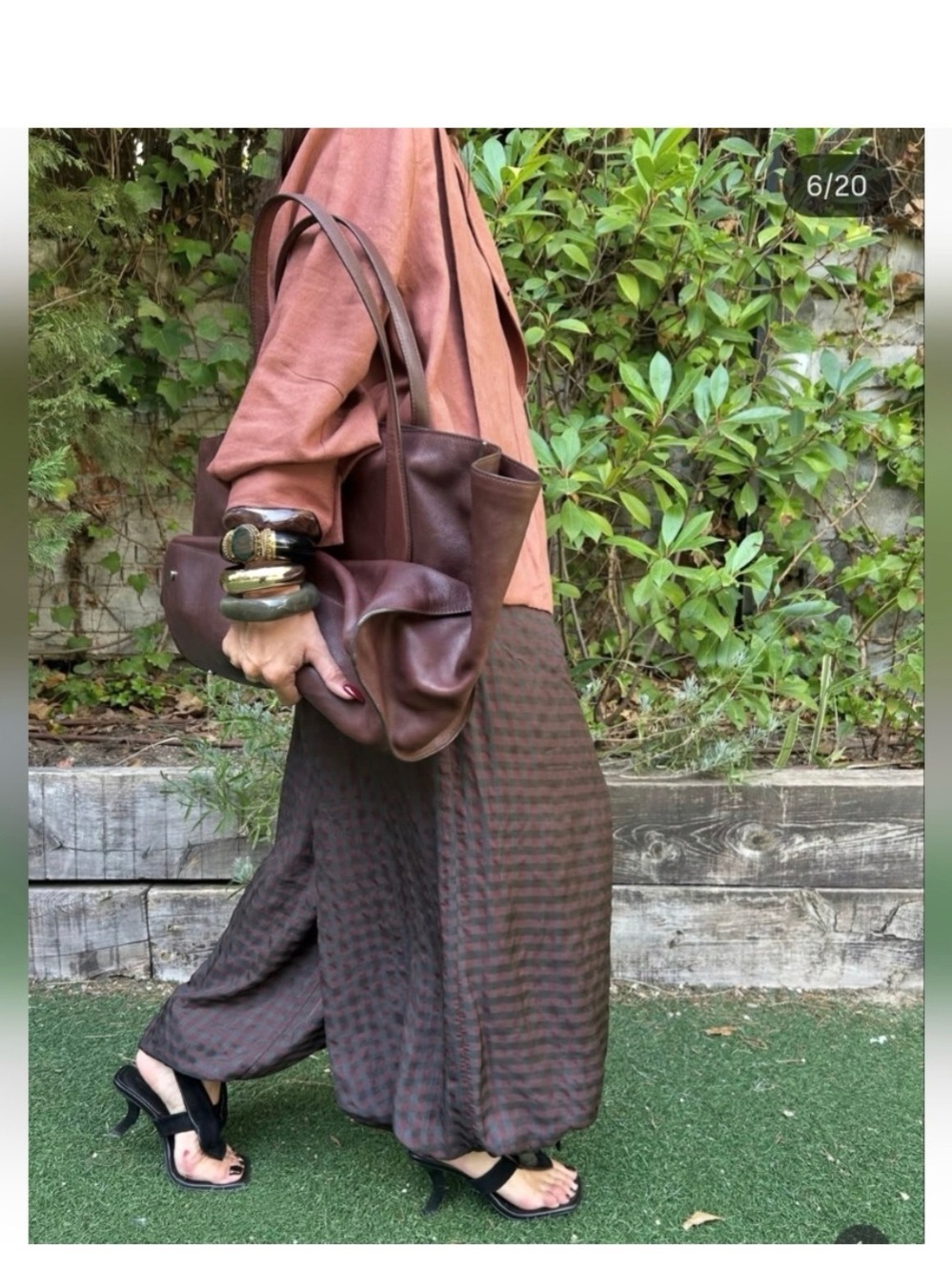 Zara Burgundy Checked Wide-Leg Pants - Picture 5 of 10